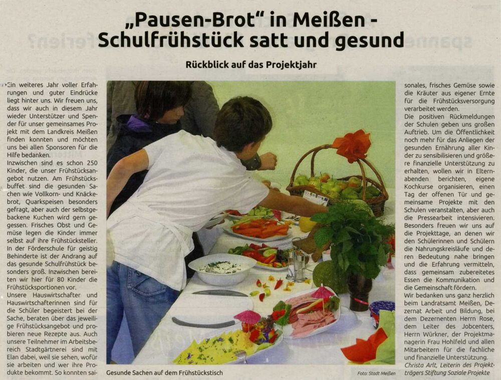 Projekt "Pausen-Brot in Meißen - Schulfrühstück satt und gesund"