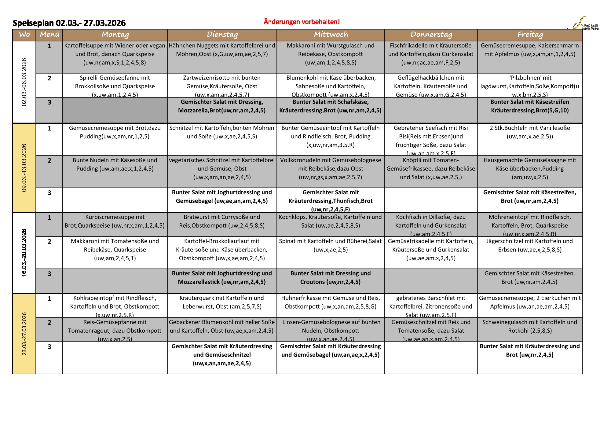 Speiseplan März 2026