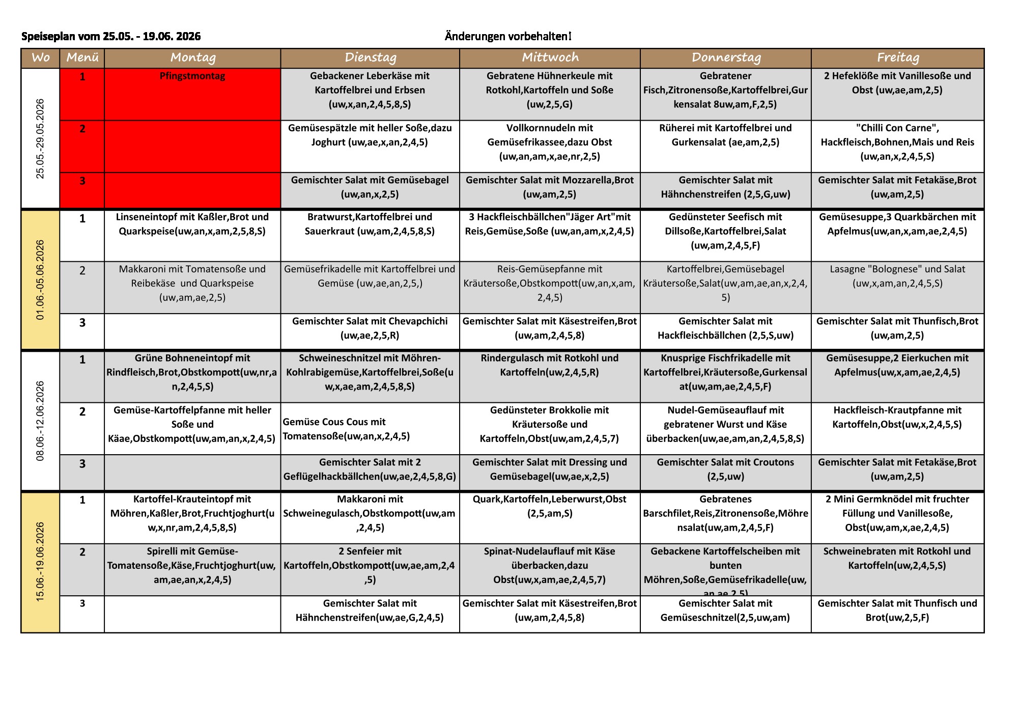 Speiseplan Juni 2026