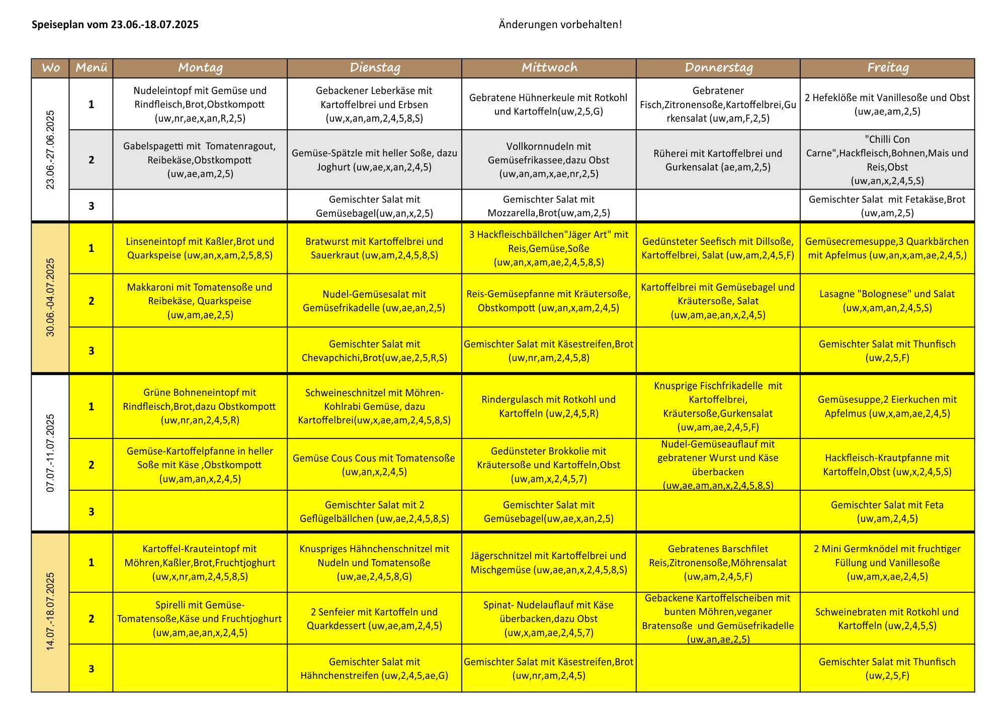 Speiseplan Juni 2025 Speiseplan Juni 2025